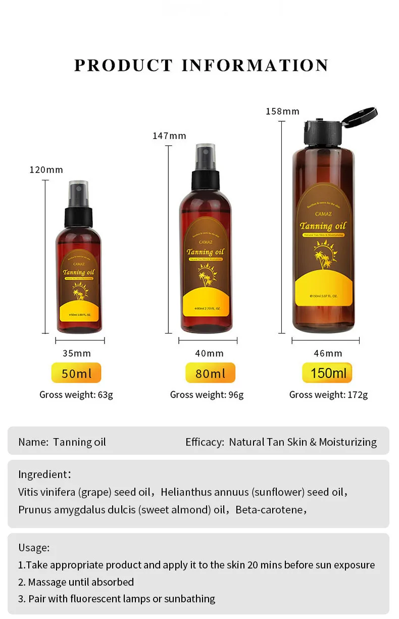 Wholesale Tanning Oil Spray Private Label Body Bronzed Oil Day Tan Dark