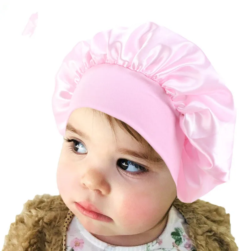 Soft Multicolor Satin Bonnet Double Layer Adjustable Size Sleep Night Cap Bonnet Pink Silk Baby Hat 