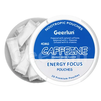 Geerlun Hot Selling Nic Free L-Theanine Nootropic Supplements Enhance Focus Caffeine Pouches Energy B Vitamin for Women Men