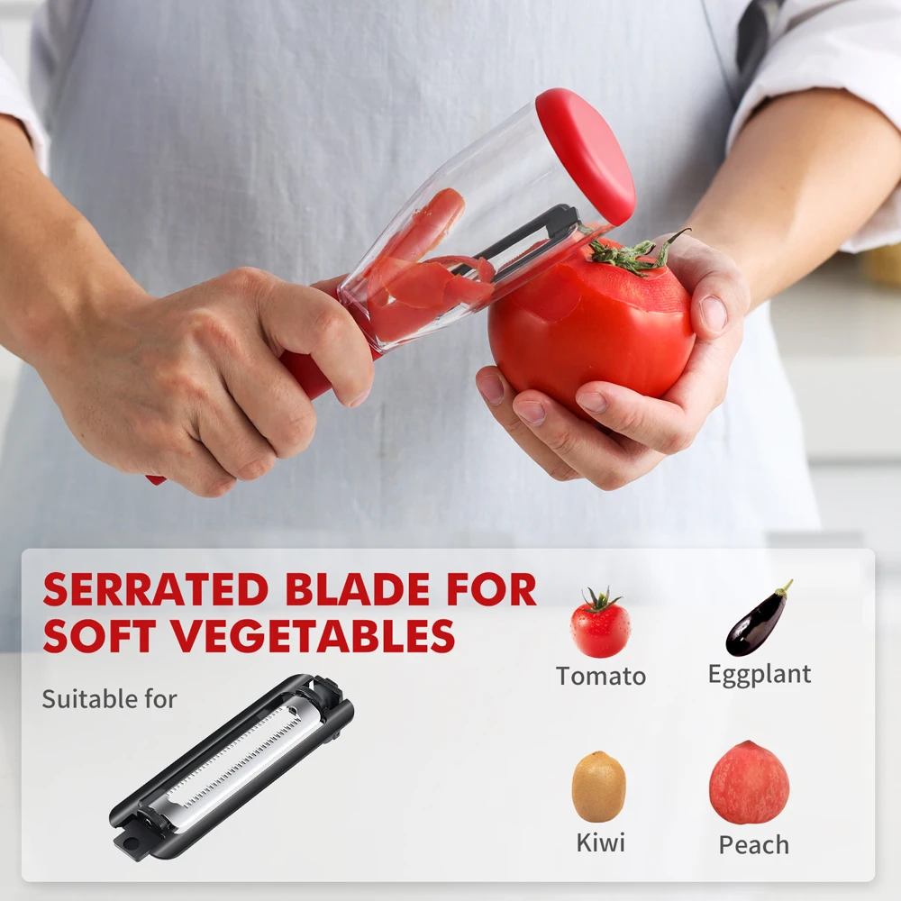 3-in-1 Stainless Steel Peeler – Julienne Slicer & Vegetable Peeler – Soft Grip, Swivel Blade – Vivo