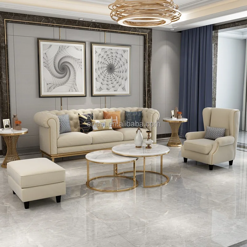 Modern Italian Upholstery Chesterfield Fabric Sofas Luxury Leather