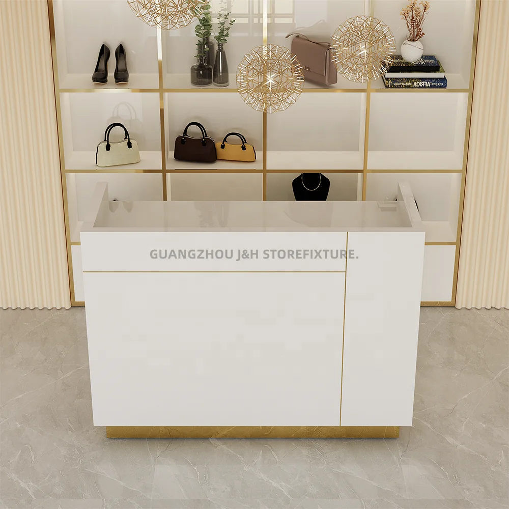Simple Design Custom Checkout Counters Lingerie Shop Boutique Reception Desk White Mdf Retail Self Checkout Counter