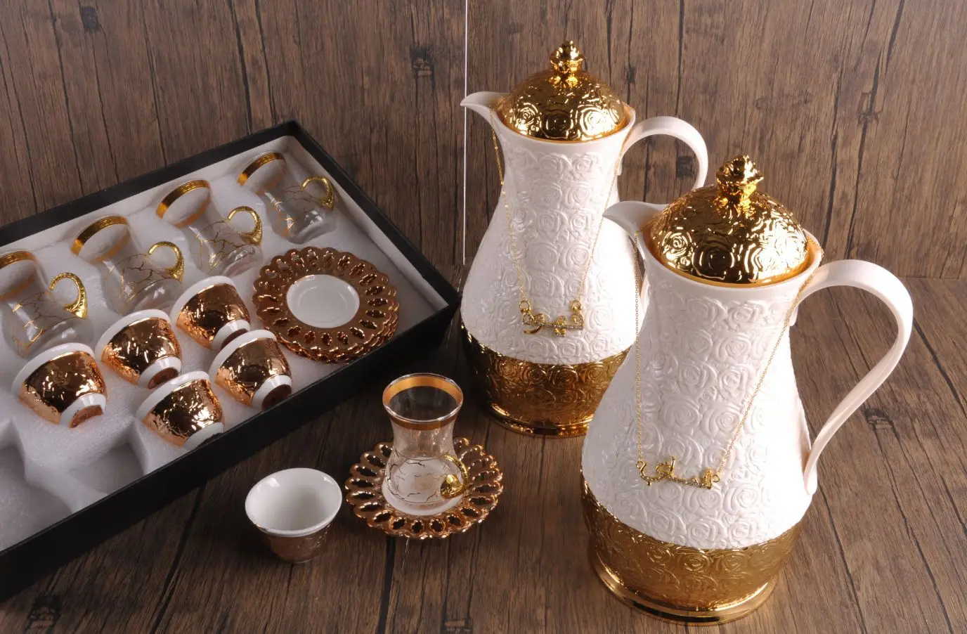 Royal Black Gold Arabian Carefe Porcelain Cawa Cup 1L