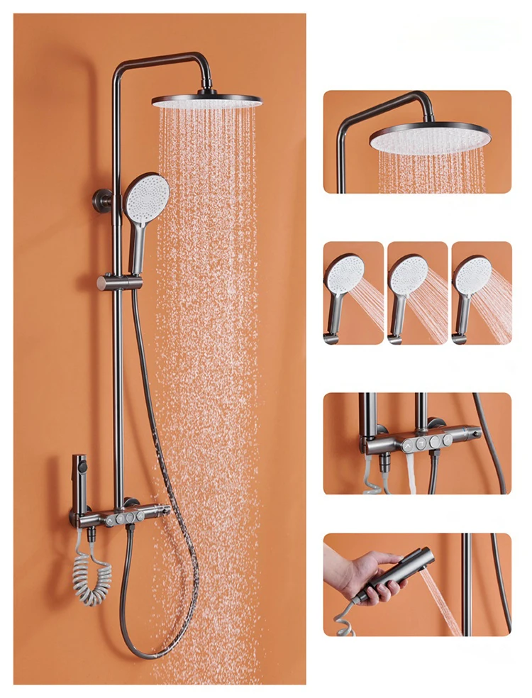 Sistema determinado termostático montado en la pared de la ducha del botón del sistema de ducha del cuarto de baño de la lluvia 4 in1