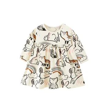 European and American baby girl dress new fashion printing floral casual round neck long sleeve girl princess dress