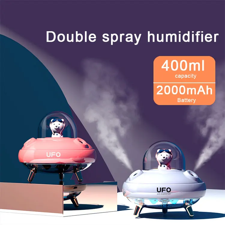 Innovative Air Humidifiers 400ml Bear Diffuser Car Mini Portable Cute H2o Spray Mist Humidifier with Night Light