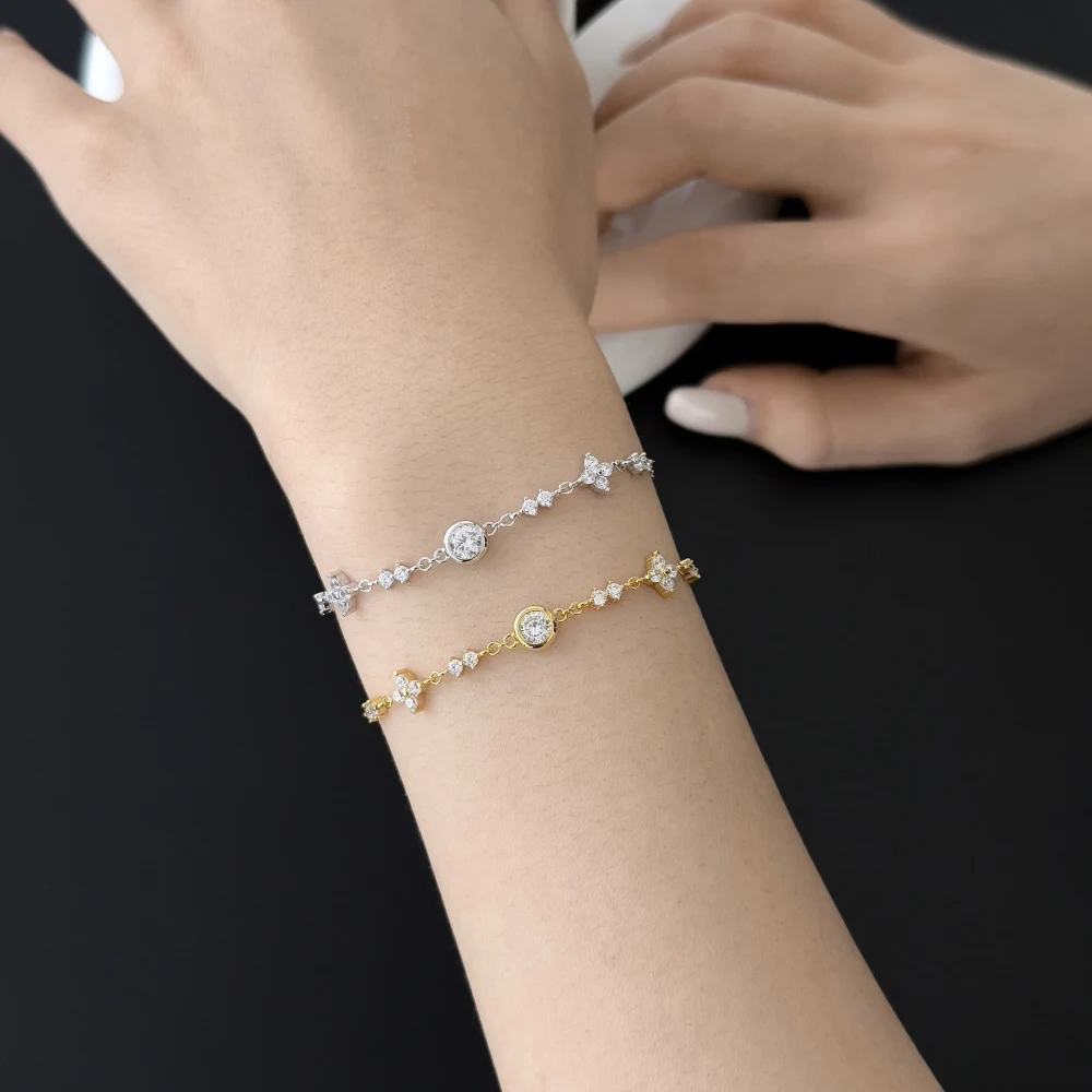 KAKODIY Fashion Design Rhodium 18K Gold Plated Sterling Silver Chain 5A Zirconia Multi Pendant Four Leaf Clover Bracelet detail 5