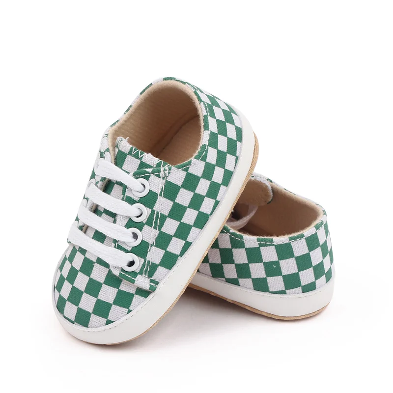2022 New Arrival Plaid Design Canvas Baby Soft Sole Sneakers Shoes manufacture