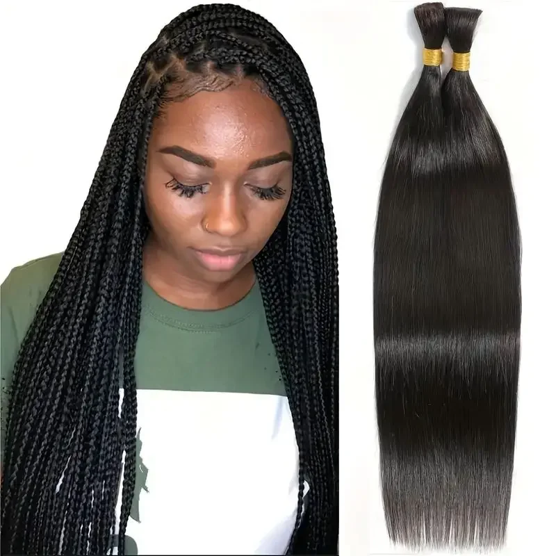 Straight Brazilian Virgin Human Hair Bulk for Braiding No Weft Braids Natural Black_voghion.com