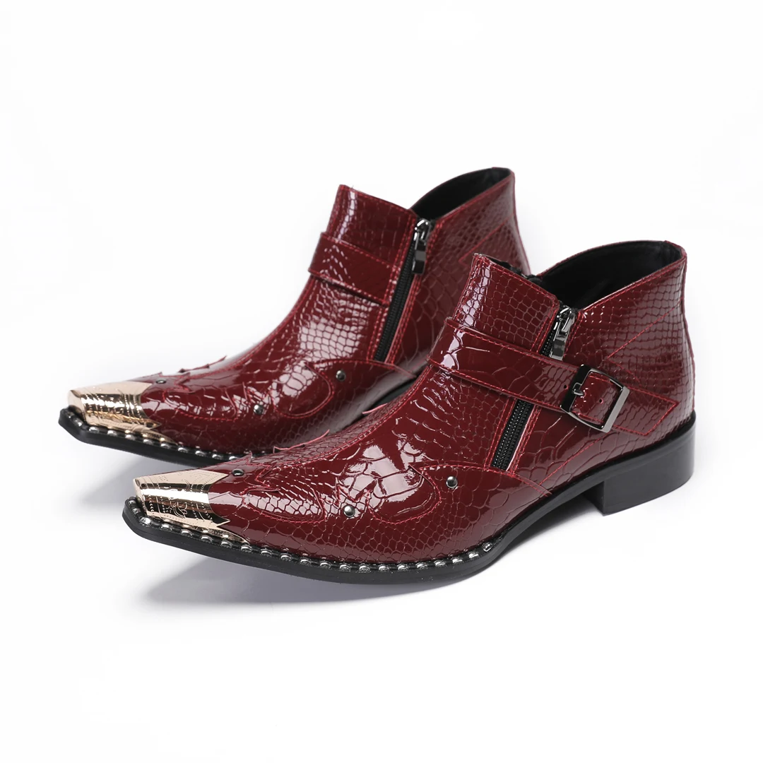 burgundy dress blue shoes Plain Toe Lace up Boots with Zipper - Wine Red