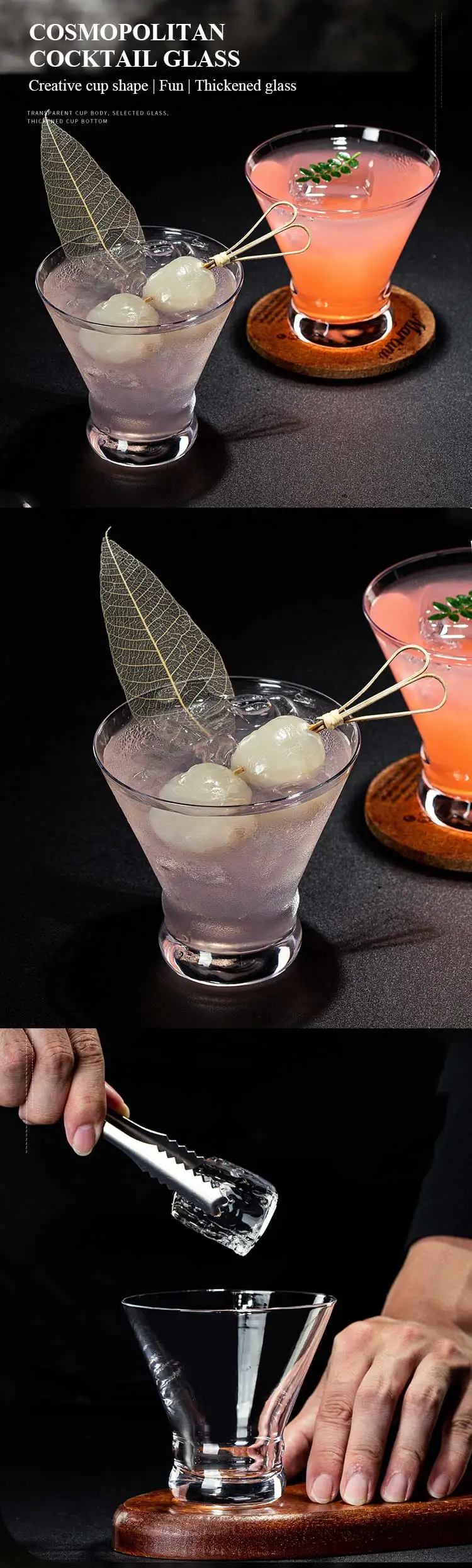 Borosilicate Vintage Stemless martini Glass V Shape Juice Ice Cream Cups Mini Champagne Cocktail Martini Glasses for Party Bar