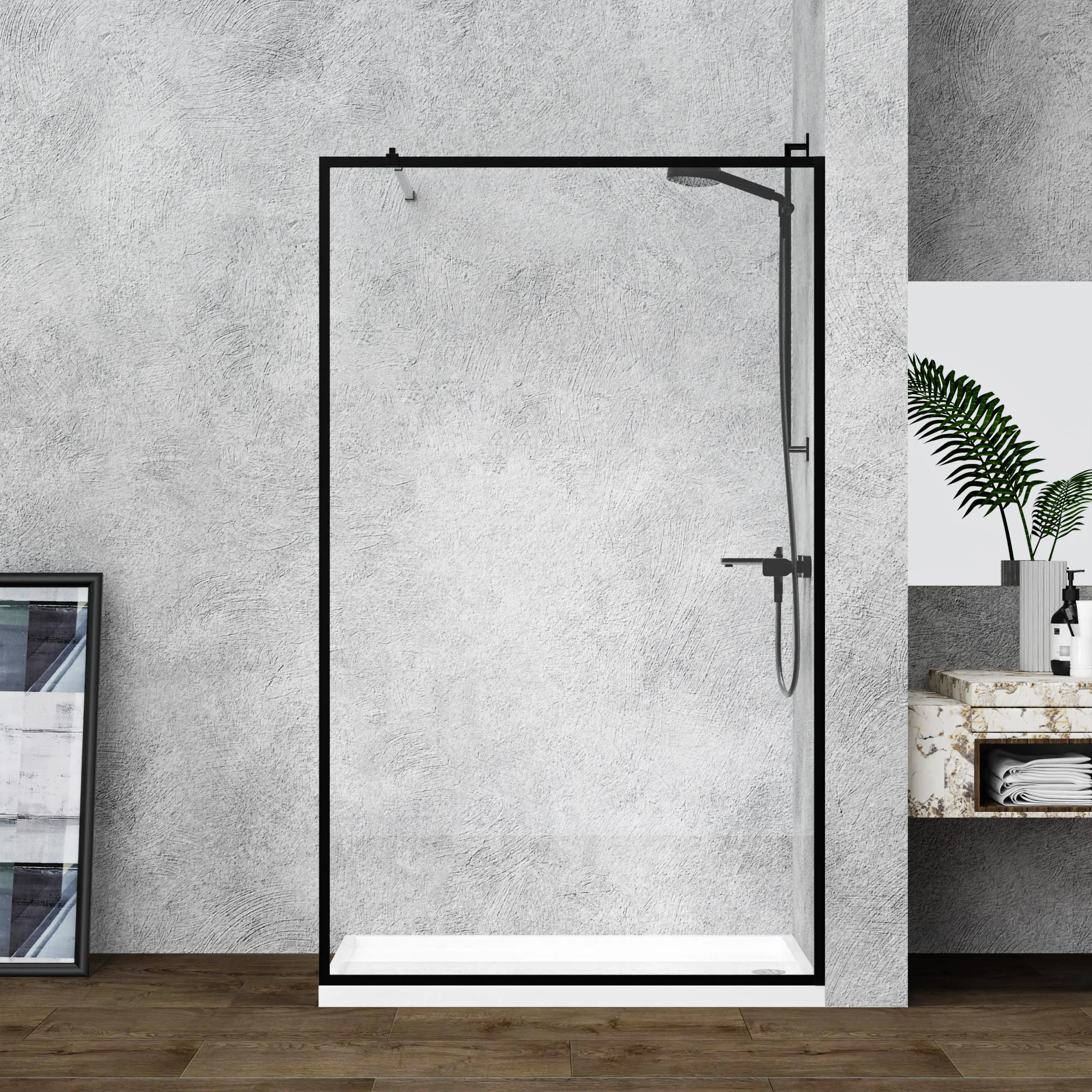 Framed Fixed Walkin Tempered Glass Shower Screen Glass Panel Open Walk