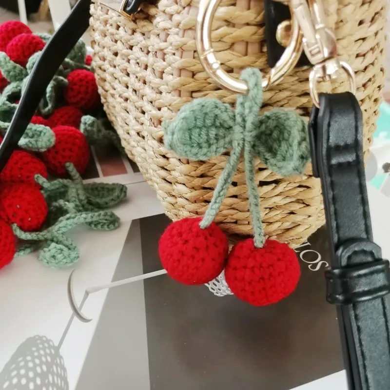 custom handmade knit fruit cherry key