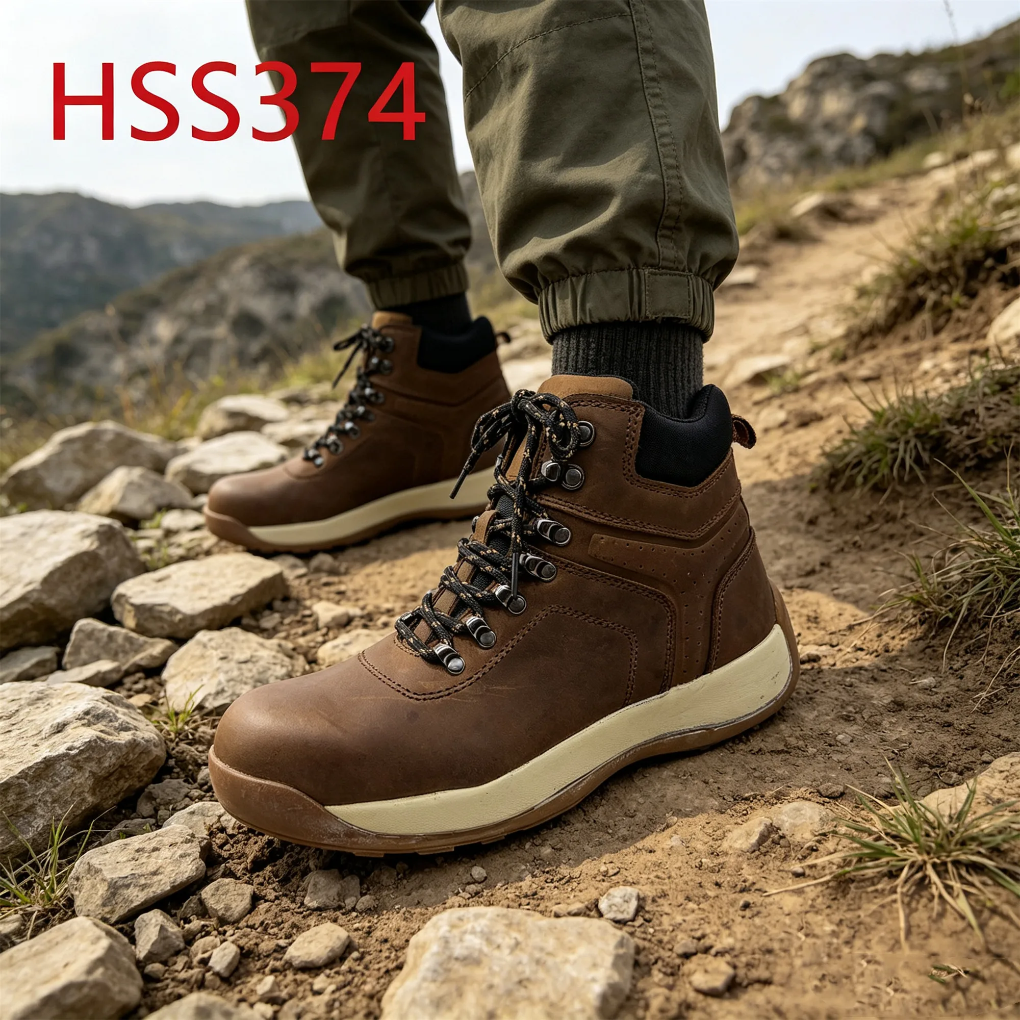 ZYF,Team Training Best Crazy Horse Leather Brown Sport Safety Shoes Anti-shock EVA+rubber Sole Hua Singh Hiking Boots HSS374