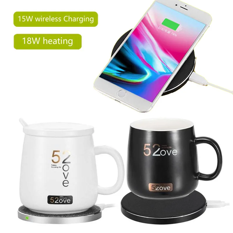 2-in-1 Heating Mug Cup Warmer and Electric Wireless Charger For