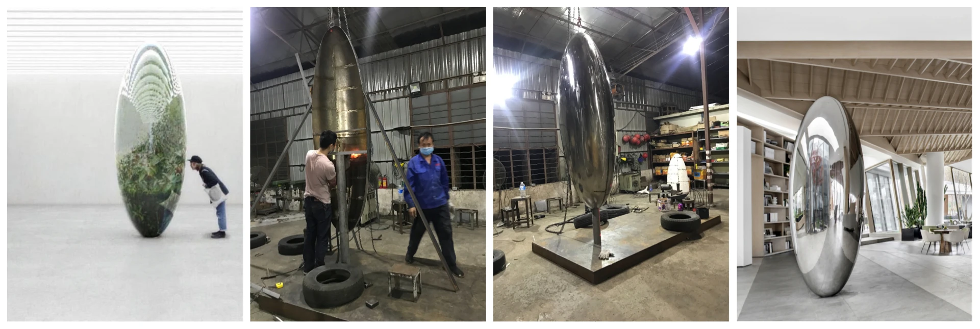 Large Sculpture Modern Stainless Steel Metal Abstract Outdoor Pool