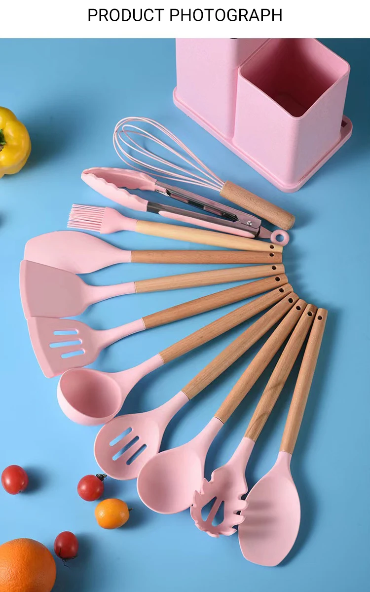 Newest 19piece Set Of Silica Gel Kitchen Utensil Set With Wooden