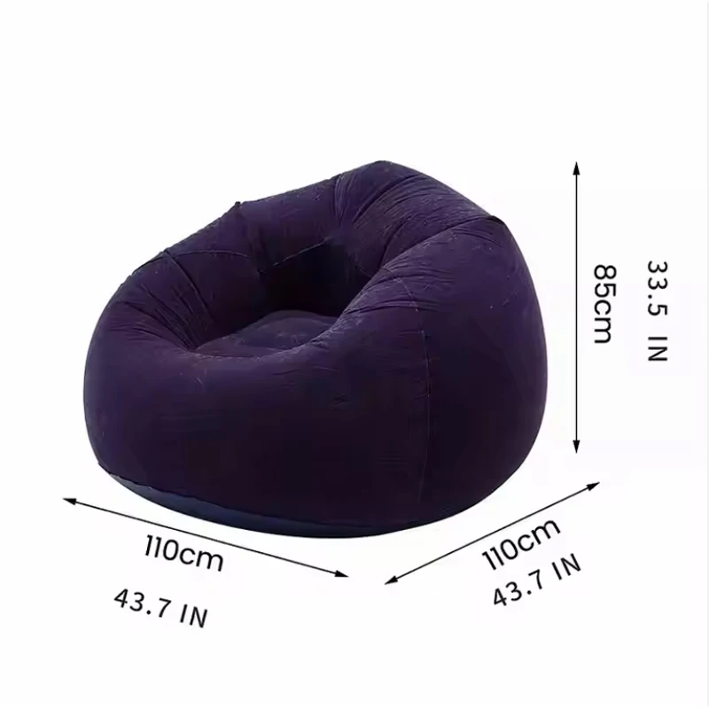 Japanese-Style Inflatable Round Sofa Bed Soft Foldable Flocking Bean Bag Chair Home Furniture Comfortable No-Filling Feature