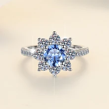 Fine Jewelry Elegant sunflower blue VVs1 Moissanite White Gold S925 sterling silver Diamond ring Of Wedding Engagement