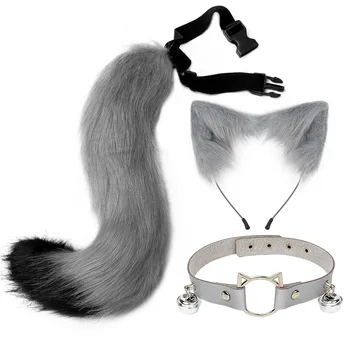 Adult Products 3 Pcs/Set Faux Fur Cat Ears Hair Clip Sex Suit Fox Tail Costume Halloween Party Cosplay Set