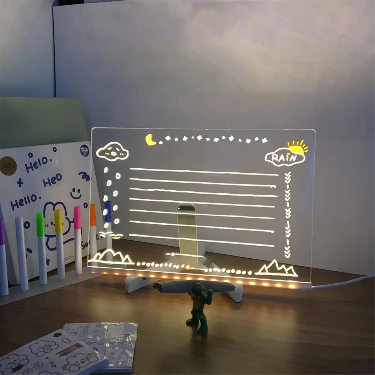 Creative 7 Colors Glowing Drawing Board Led Nightlight USB Message Board  With 7 Pen For Kids Birthday Xmas Gifts DIY Night Lamp