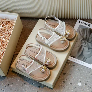 Girls' Sandals Non-slip Soft Bottom Princess Pearl Summer Beach Shoes Flat Sandals Beach Sandal