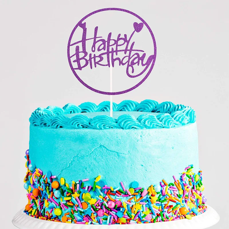 New Glitter Happy Birthday Cake Topper With Plastic Stick Acrylic Cake