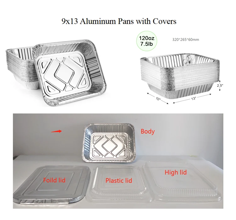 13 x 10,5 inch 30-pack wegwerp aluminiumfolie halve maat diepe stoomtafelpannen met foliedeksels