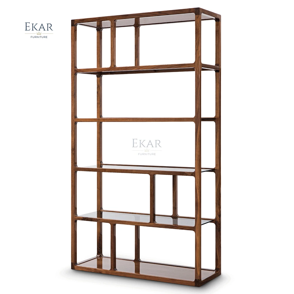 Solid Wood Tea Room Storage Rack Elegant Home Furniture for Living Room Hall School or Apartment with Panel Style