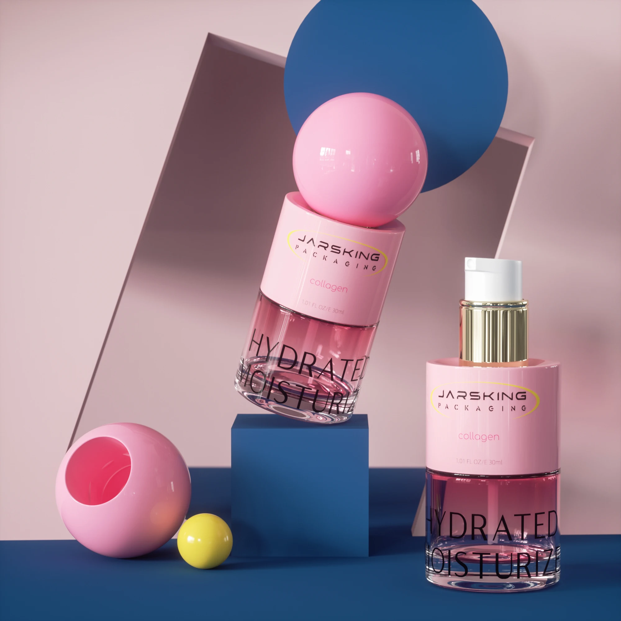 New Custom 30ml Luxury Foundation Makeup Frosted pink Glass Empty Skincare Hair Essential Oil Serum Bottle