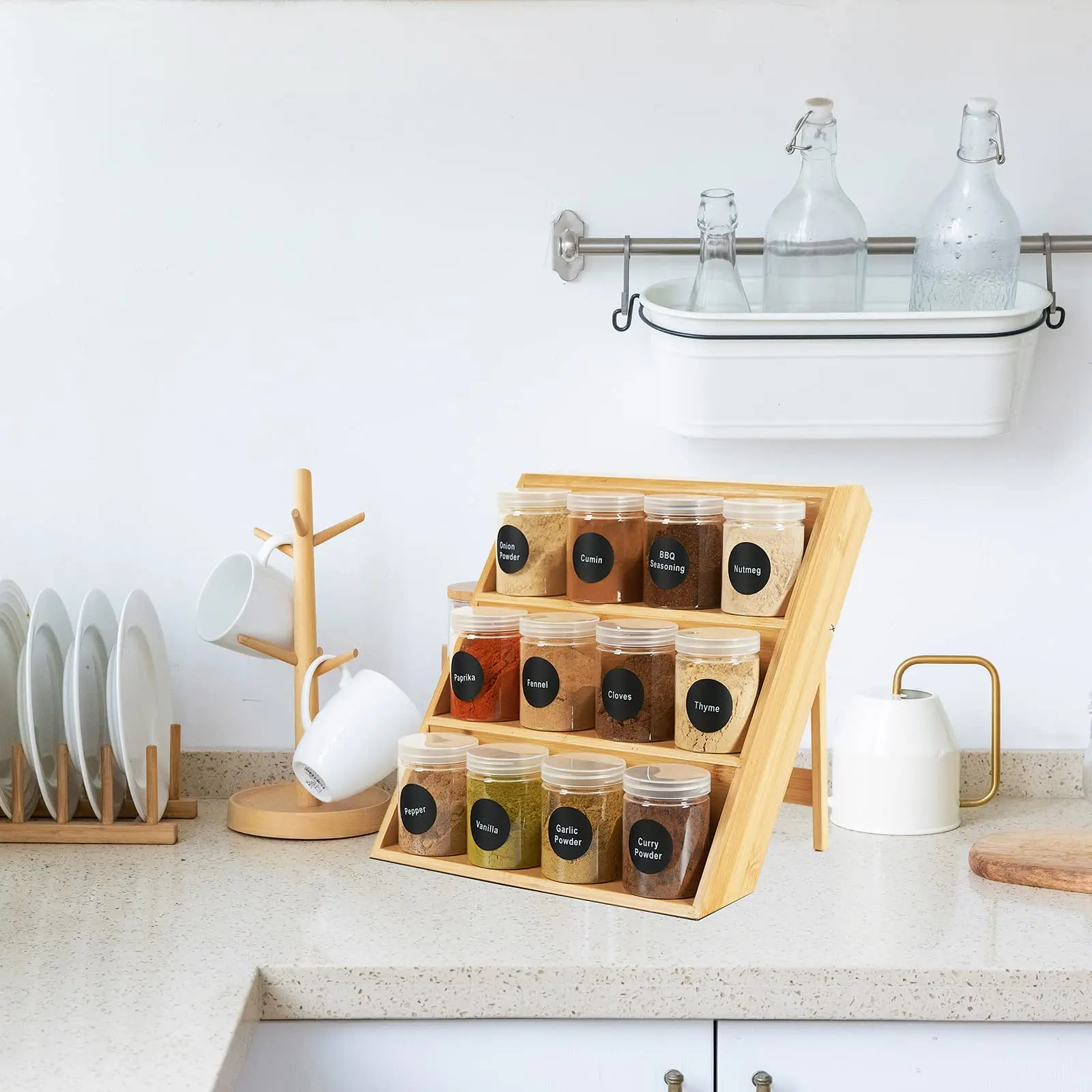 3 Layer Bamboo Display Rack Bamboo Organizer for Kitchen Storage Spice ...