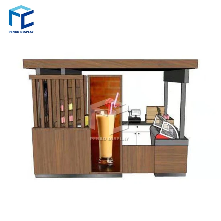 Customized Small Commercial Prefab Coffee Shop Decoration Design Display Counter Mall Cafe Kiosk Shops Furniture