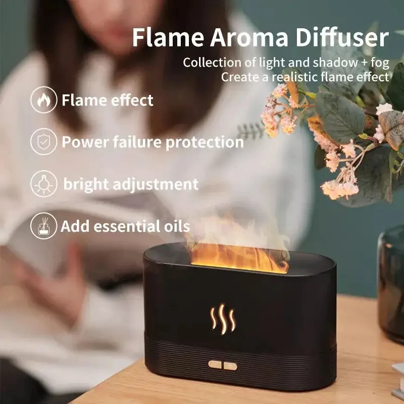 DQ701 3D Flame Humidifier Diffuser - Audio Player Stereo Speakers