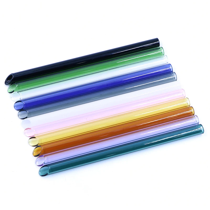 12mm Reusable Colorful High Borosilicate Bevel Pointed Slanted Tip Bubble Tea Glass boba Straw