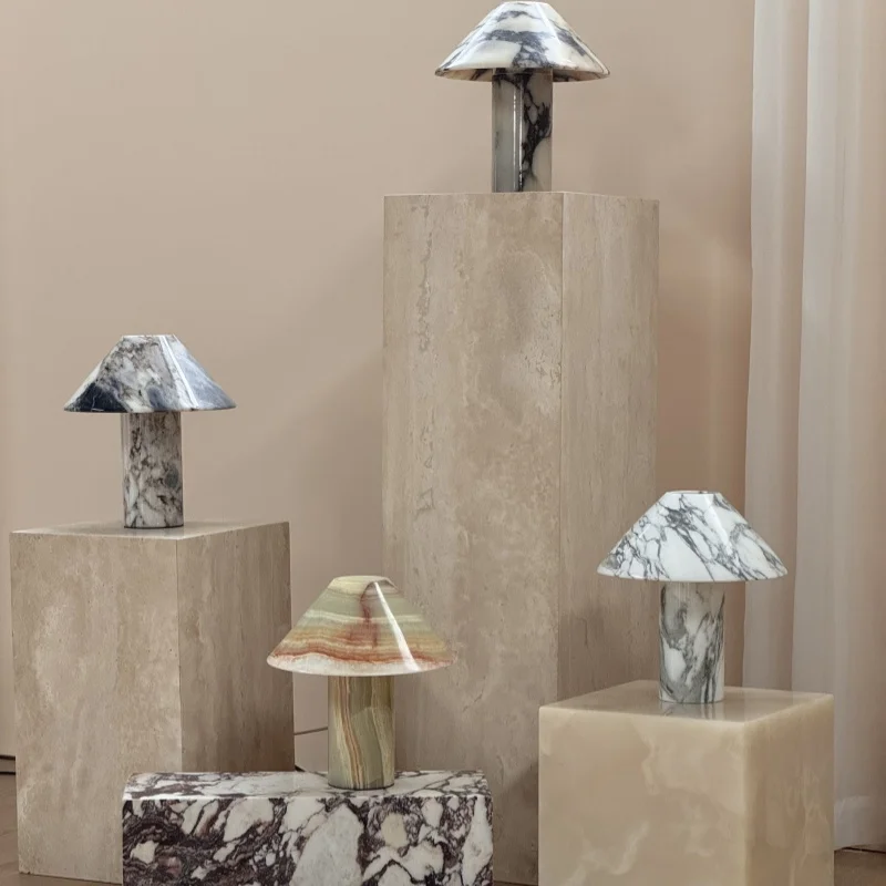 Popular Green Onyx Jade Marble Table Lamp Nodic Led Light Bedroom Livingroom Ornament Mushroom Lamp Onyx Marble Table Lamp