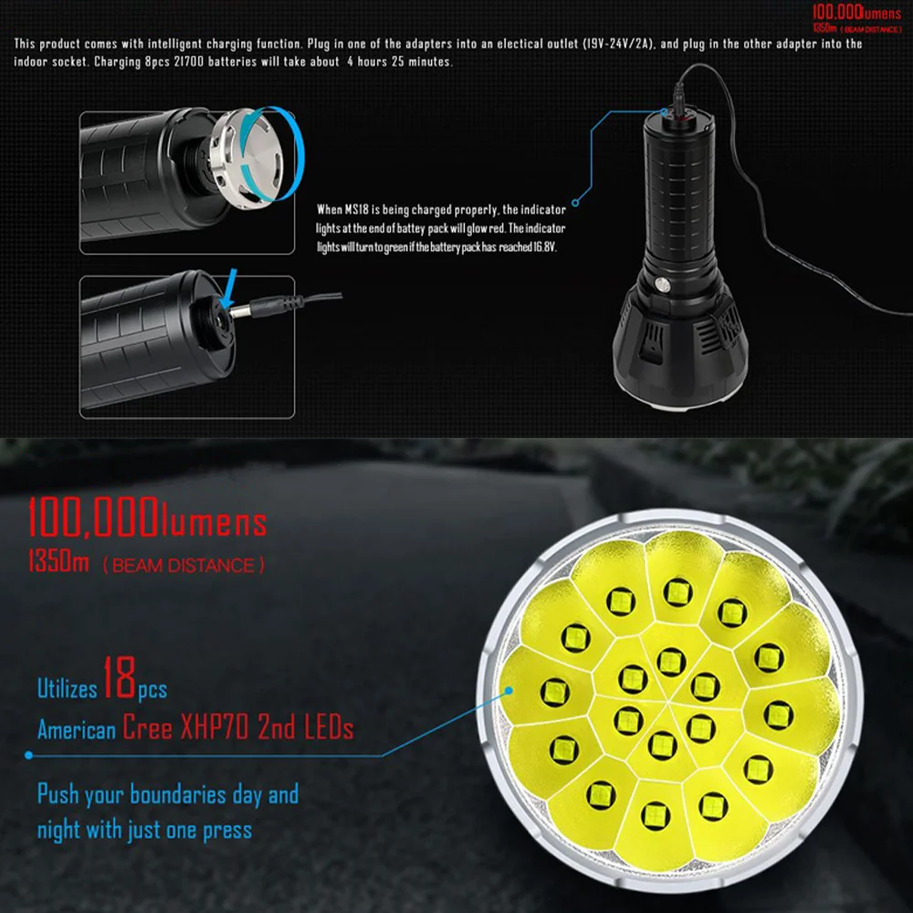 XHP70 flashlights high lumens 100000 1350m Long Range Distance Waterproof Rechargeable LED Tactical Flashlight Torch Searchlight details