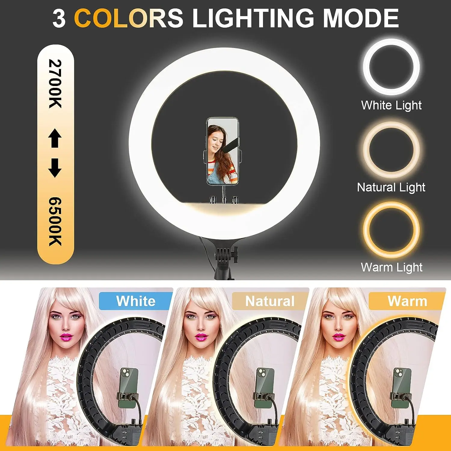 14 18 21 Inch Led Makeup Selfie Ring Lights 3000-6500k Professional