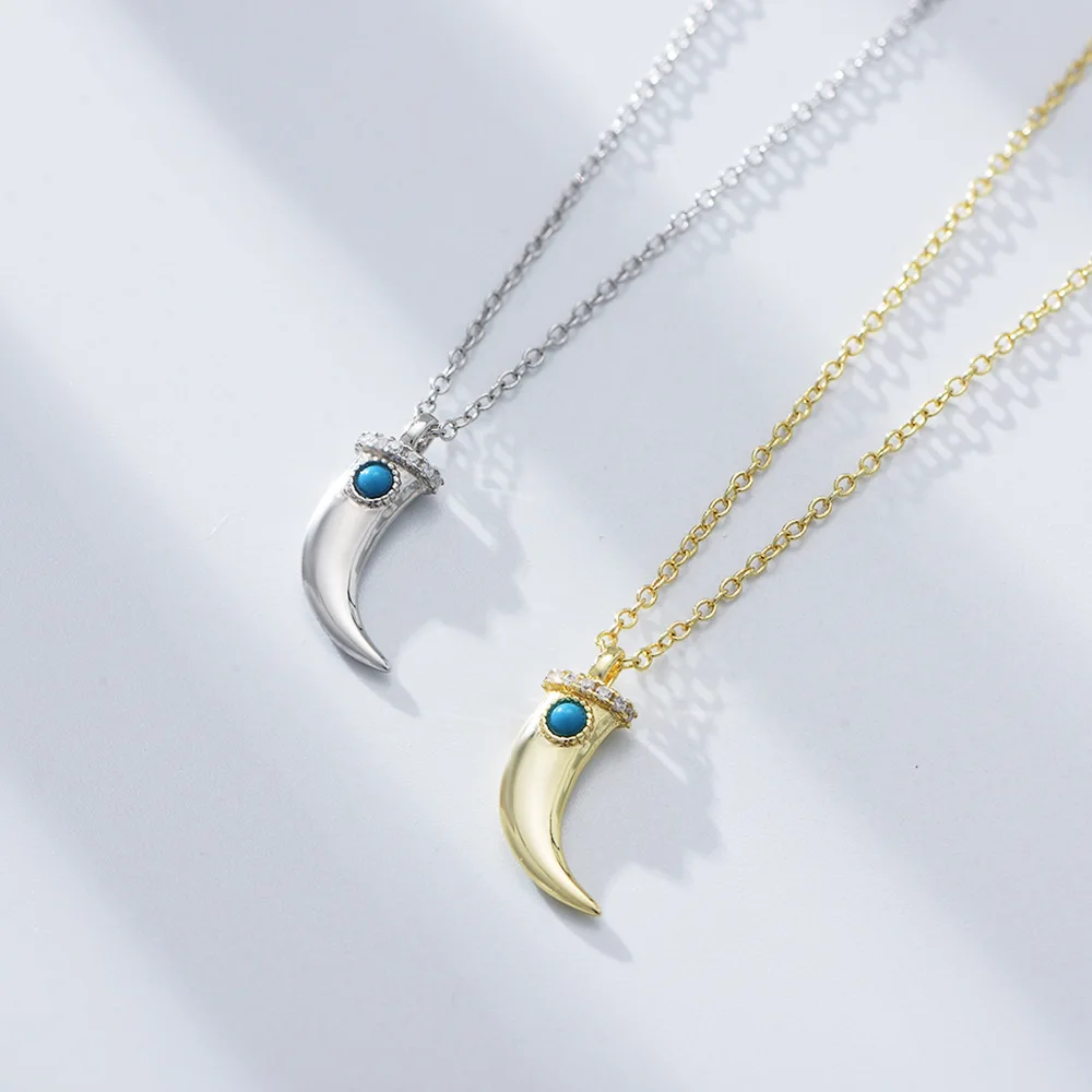 Turquoise Inlay Horn Pendant Necklace 