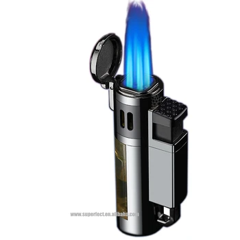 Outdoor 4 flames powerful fire refillable cigar lighter torch jet butane lighter