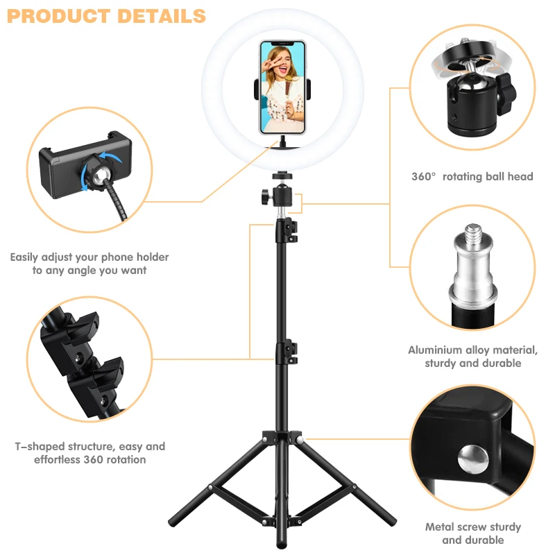 10 Inch LED Ring Light Dimmable Ringlight Photography Makeup Ring Light Lamp Ring Light with Tripod Stand