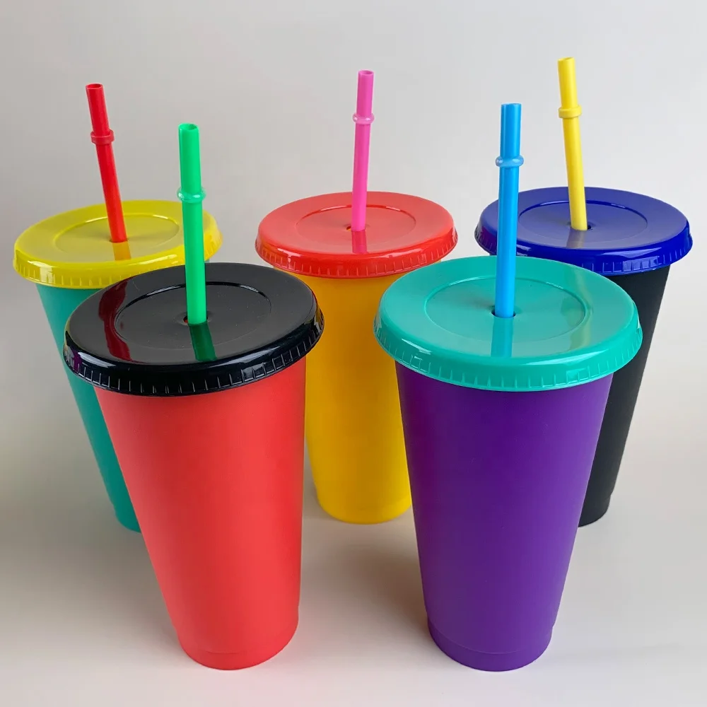 5pcs/set Plastic Cups Tumblers with Lids Straws Reusable Plastic Cold Cups