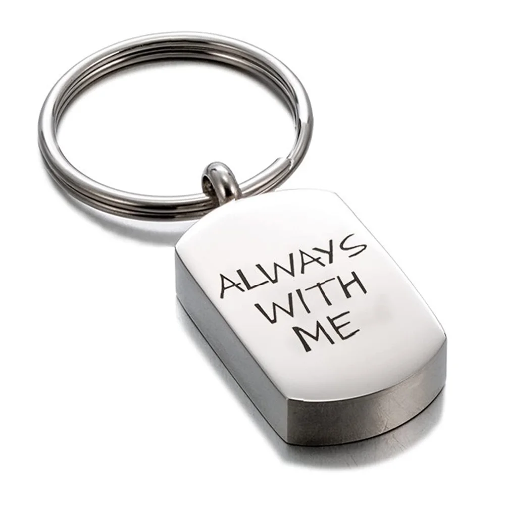 Stainless Steel Engraving Rectangle Pendant KeyChain Cremation Urn KeyRing Memorial for Human Pet Ashes Jewelry Keepsake Gift