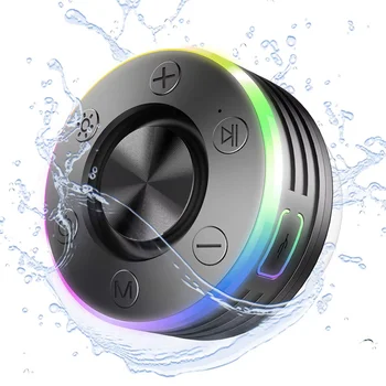 S IPX7 Waterproof Blue/tooth Speakers Shower Speakers With Light Show,Built-in Microphone,Shower FM Radio,suction cup speaker