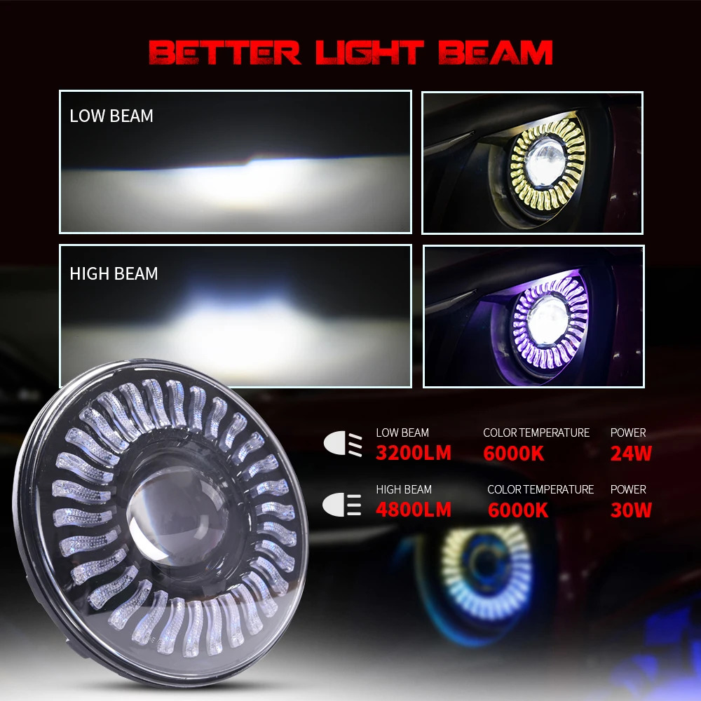 Round Shape 7 Inch Led Headlamp APP Control RGB Halo Ring Angel