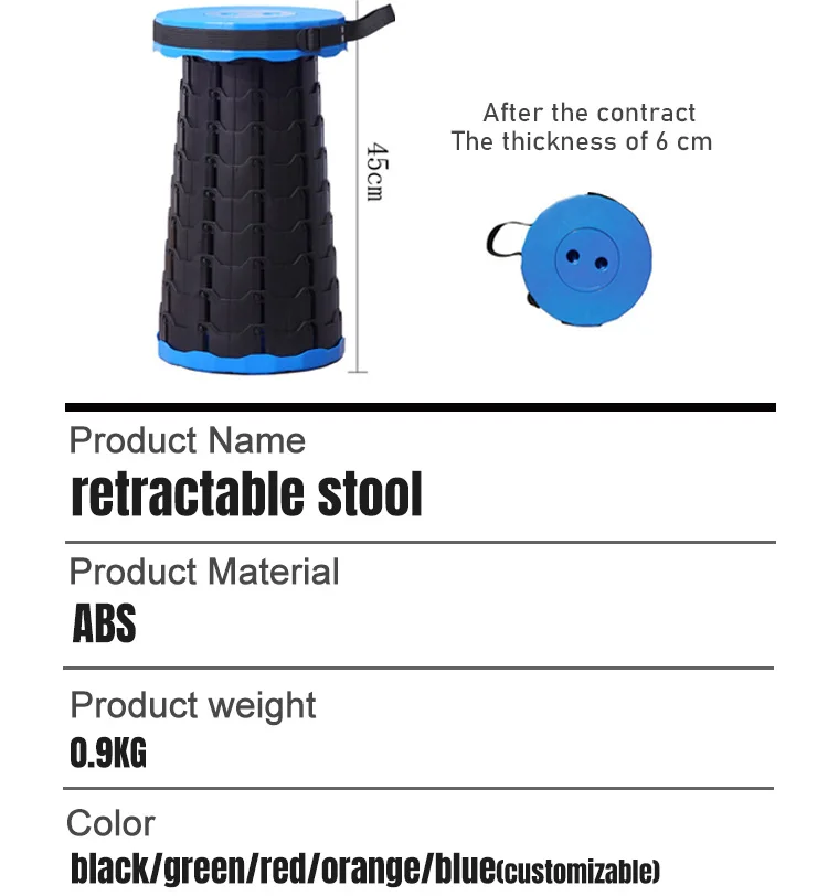 Ecofriendly Plastic Collapsable Retractable Folding Stool Camping