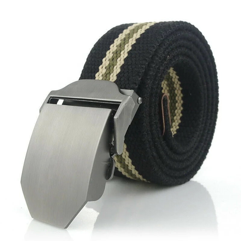 Unisex Men's Waistband Canvas Belts Military Web Belt Automatic Buckle Casual 