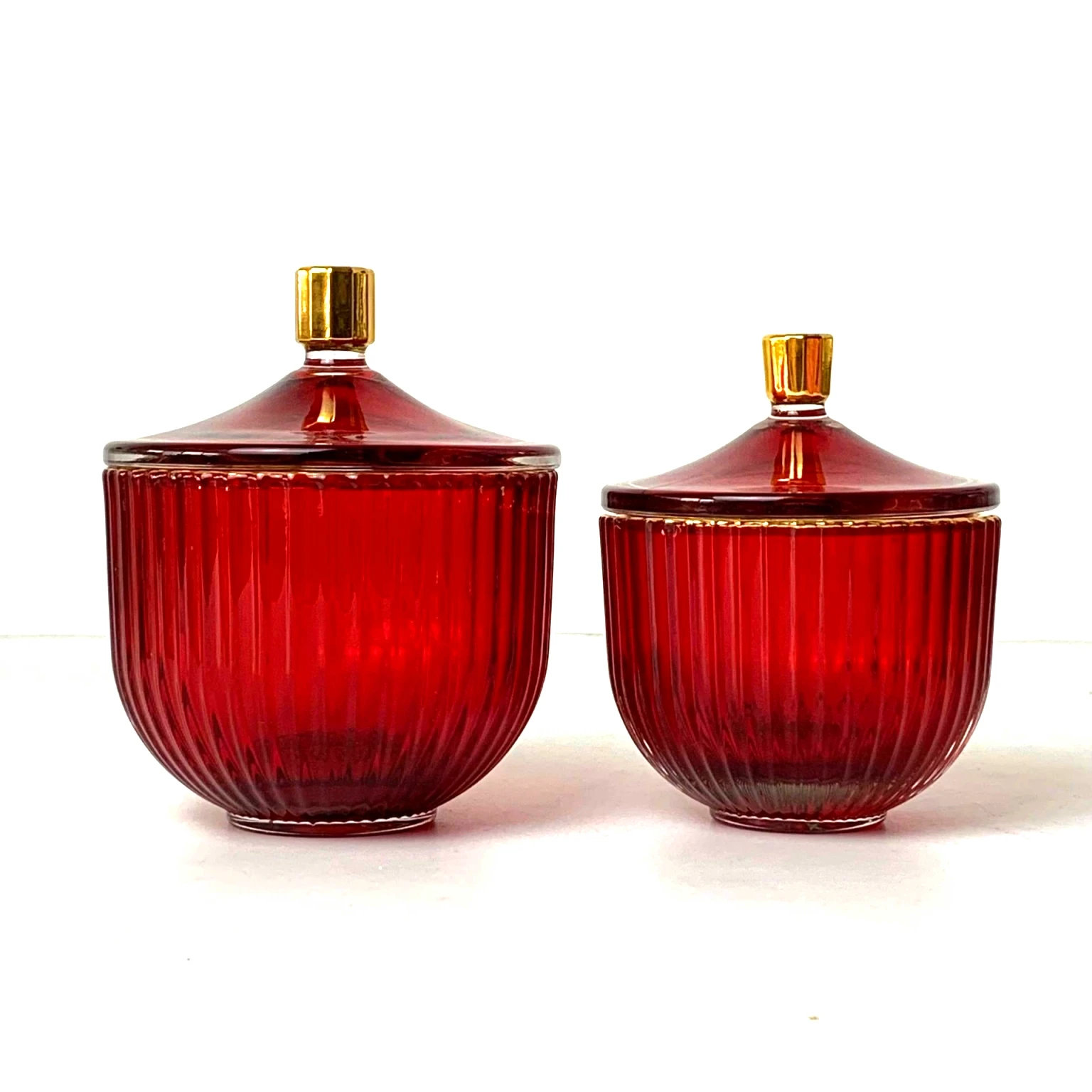 Retail RTS Indigo Empty Luxury Ribbed Jar Glass for Candles Candle Holders Lanterns Vessel