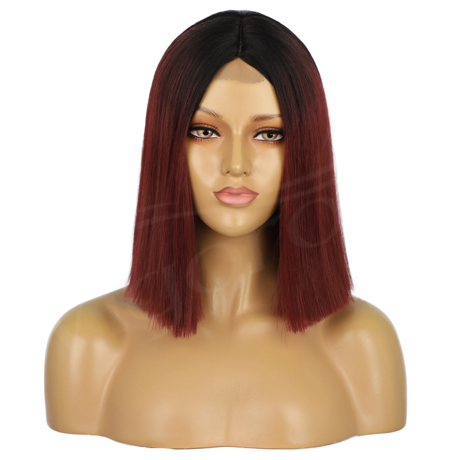 Short Straight Bob Wigs Black Brown Red Natural Synthetic Hair For