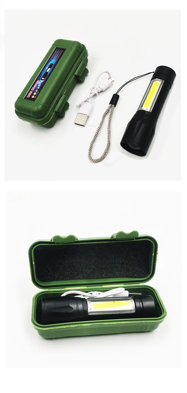 Portable Rechargeable Zoom Led Flashlight Xpe Flash Light Torch Lantern 3 Lighting Modes Camping