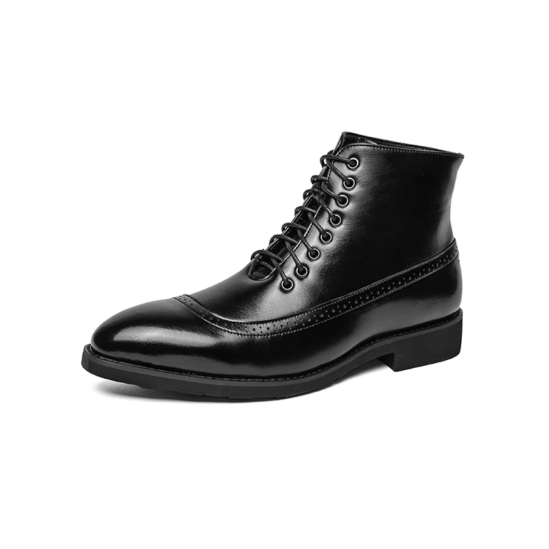 Lace Up Black Color High Top Classic Design Wholesale Gentlemen Boots For Men